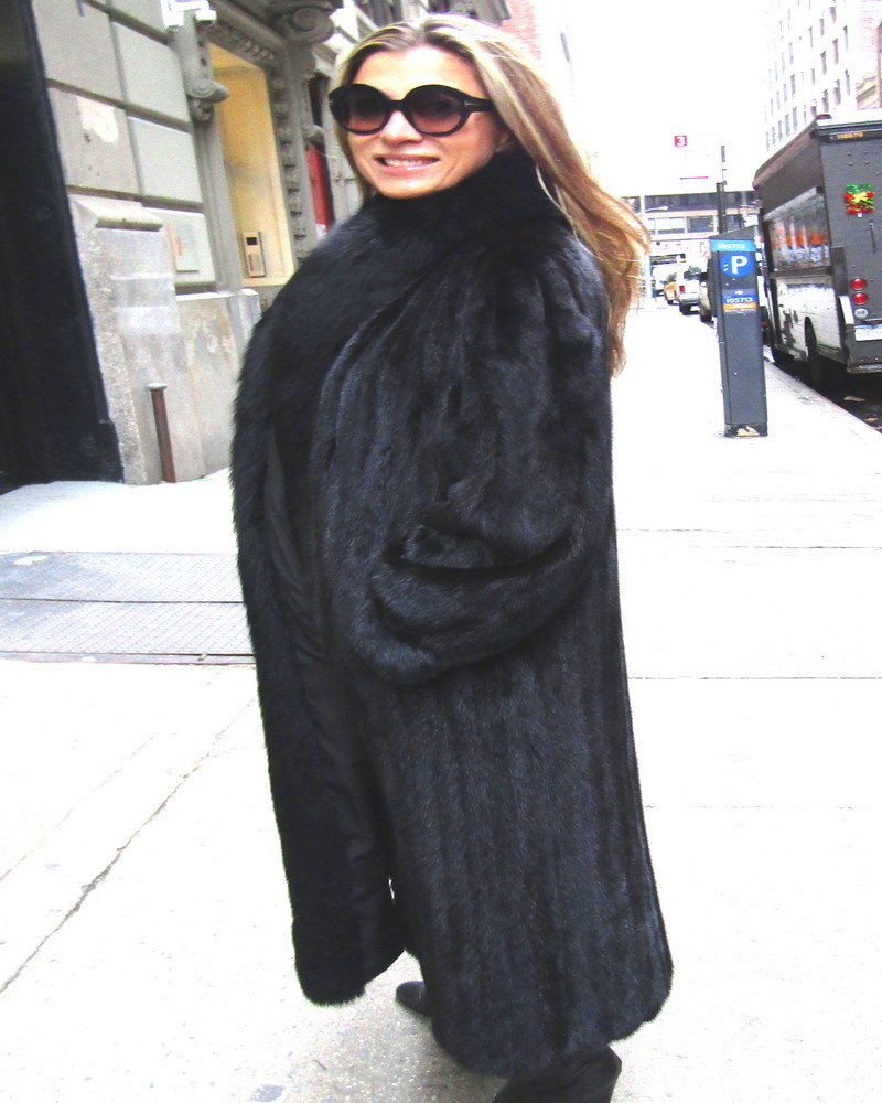 The Caitlin Black Mink Coat with Fox Tuxedo Collar